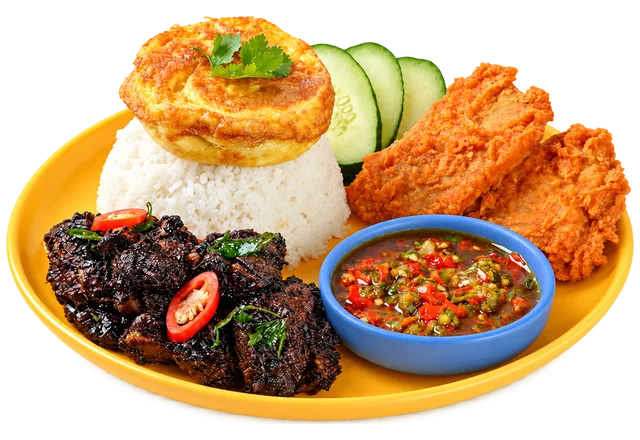 Nasi daging kicap bersama sambal gesek