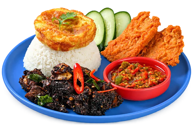Nasi kambing kicap bersama sambal gesek